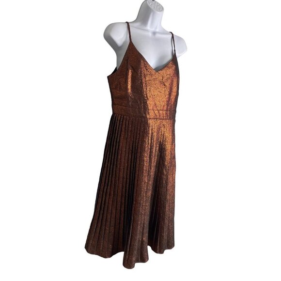 ASOS Womens Spaghetti Strap Dress Pleated Design in Metallic Bronze Size 8 - Picture 2 of 6